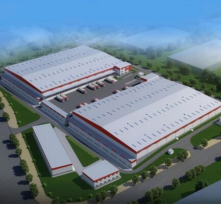 โรงงานโครงสร้างเหล็กที่สร้างโดยใช้วัสดุ Q355/Q235 จากประเทศจีน